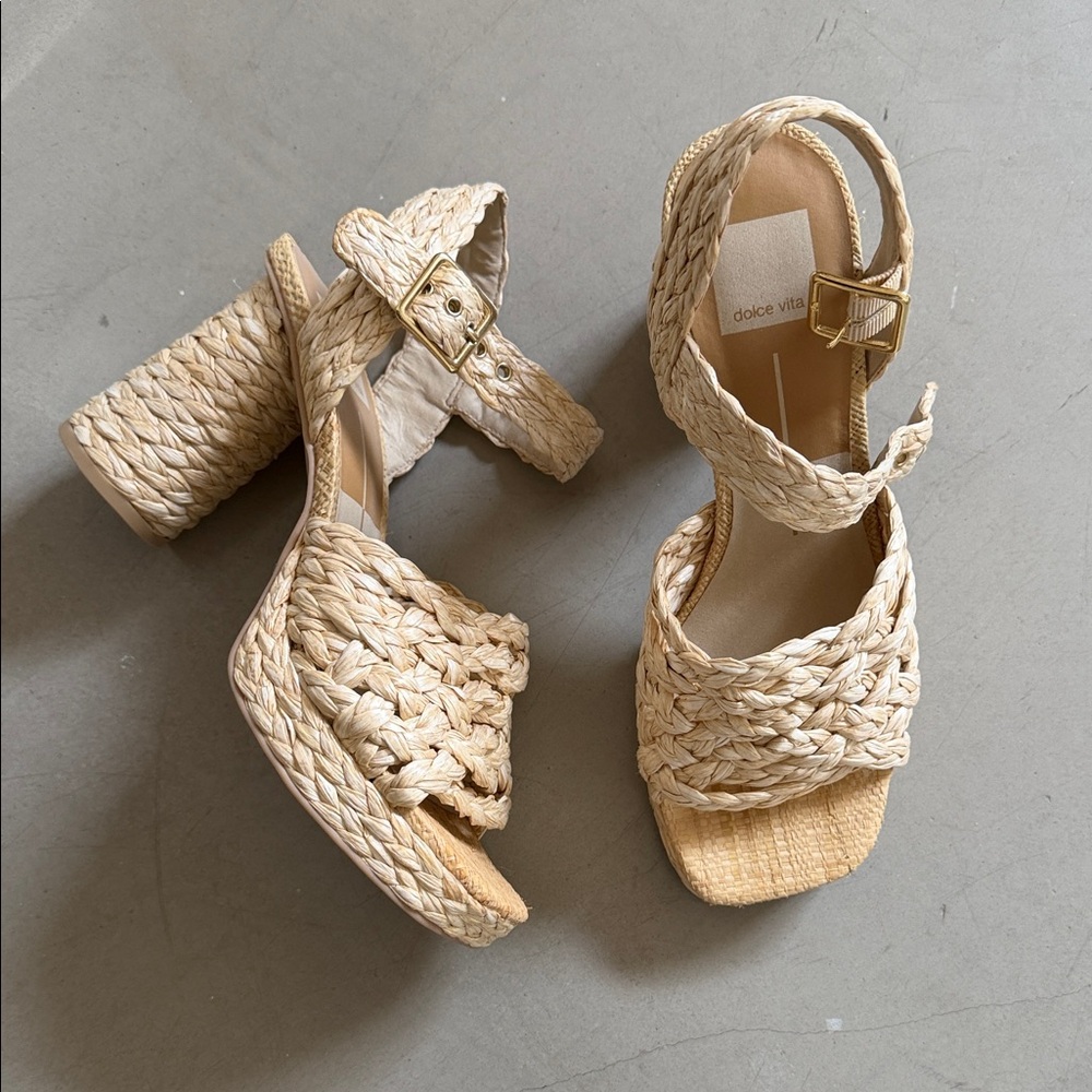 Dolce Vita Cream Braided Block Heel Sandals
